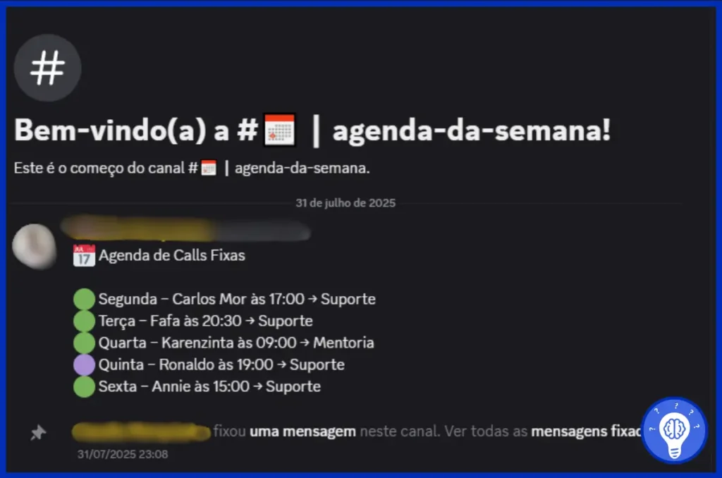 Cronograma Suporte Semanal Comunidade Escala